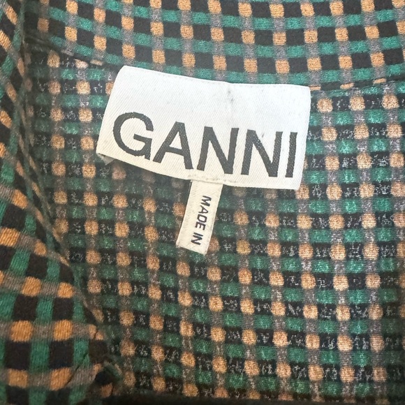 Ganni Green Checking Print Shirt Dress - Picture 1 of 6